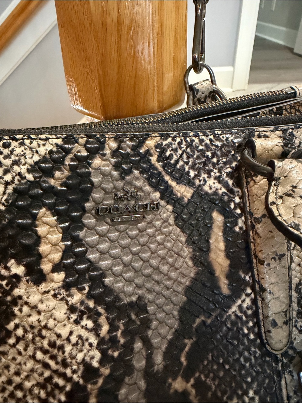 Coach Snakeskin Print Crossbody Tote in Beige Black - Picture 3 of 10